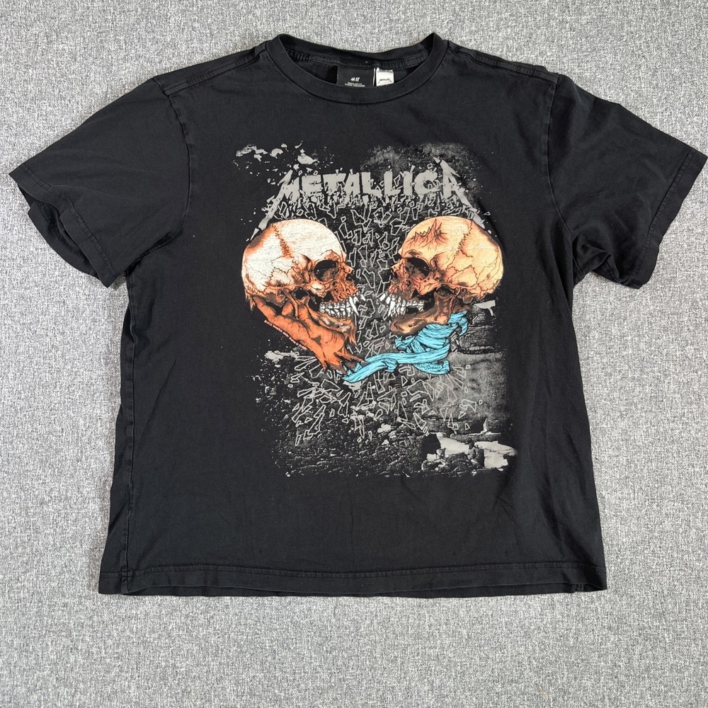 H&M Metallica Skull Graphic Band T-Shirt Black Regular Fit Men's Large